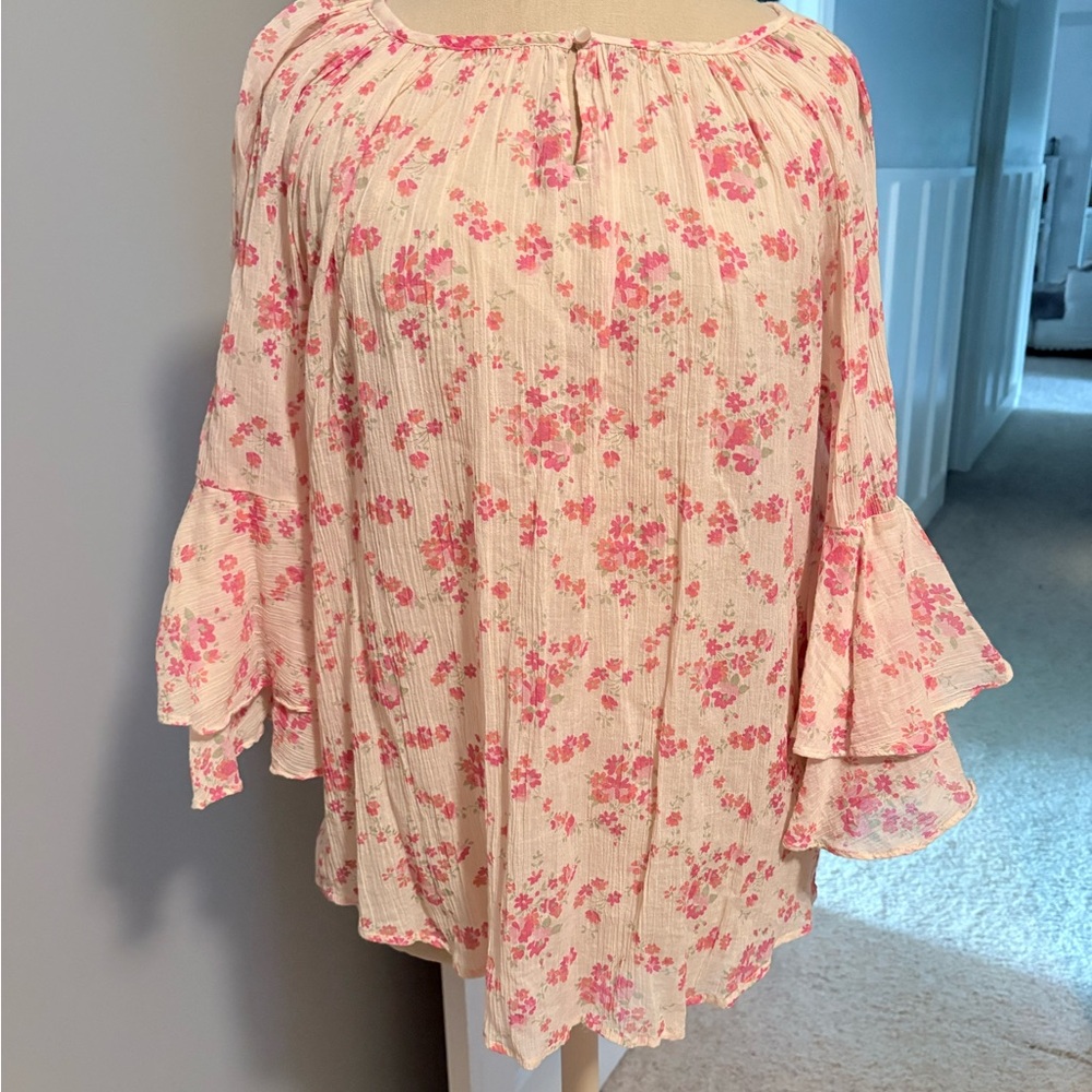 Chaps Cream Tunic with Pink Floral Print